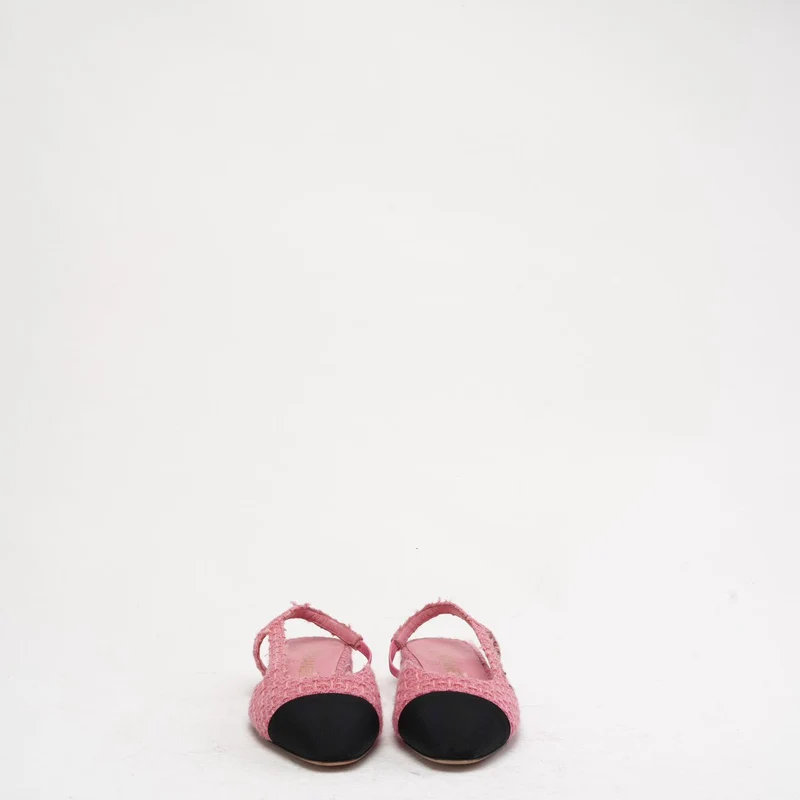 Chanel Slingback-Pumps aus rosa/schwarzem Tweed mit Kappe und CC-Logo, Größe 37
