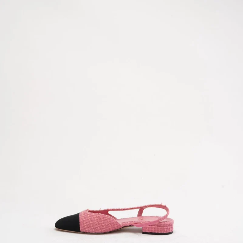 Chanel Slingback-Pumps aus rosa/schwarzem Tweed mit Kappe und CC-Logo, Größe 37