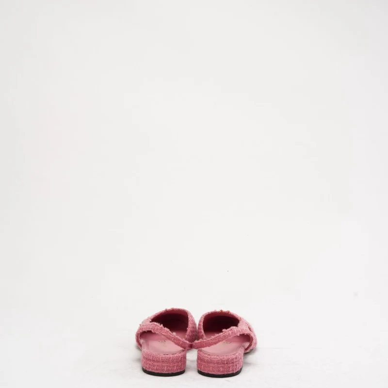 Chanel Slingback-Pumps aus rosa/schwarzem Tweed mit Kappe und CC-Logo, Größe 37