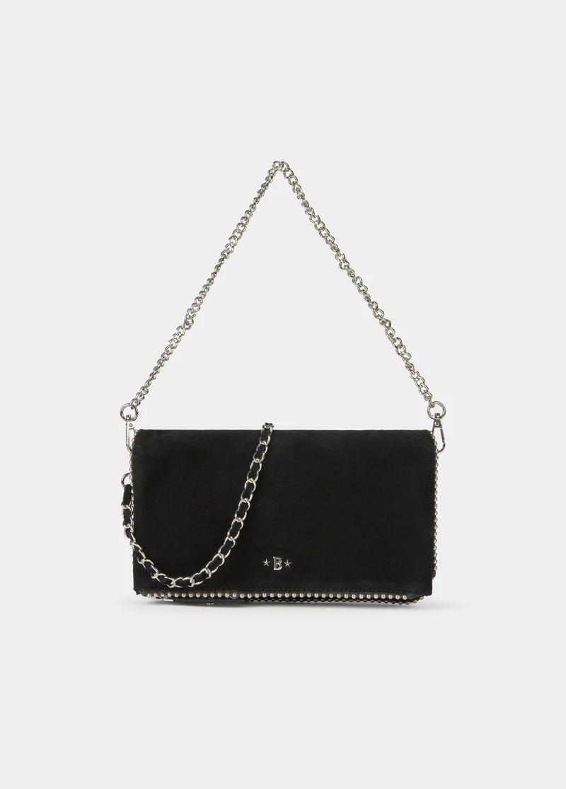 Suede flap bag with beads