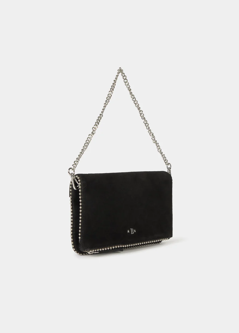 Suede flap bag with beads