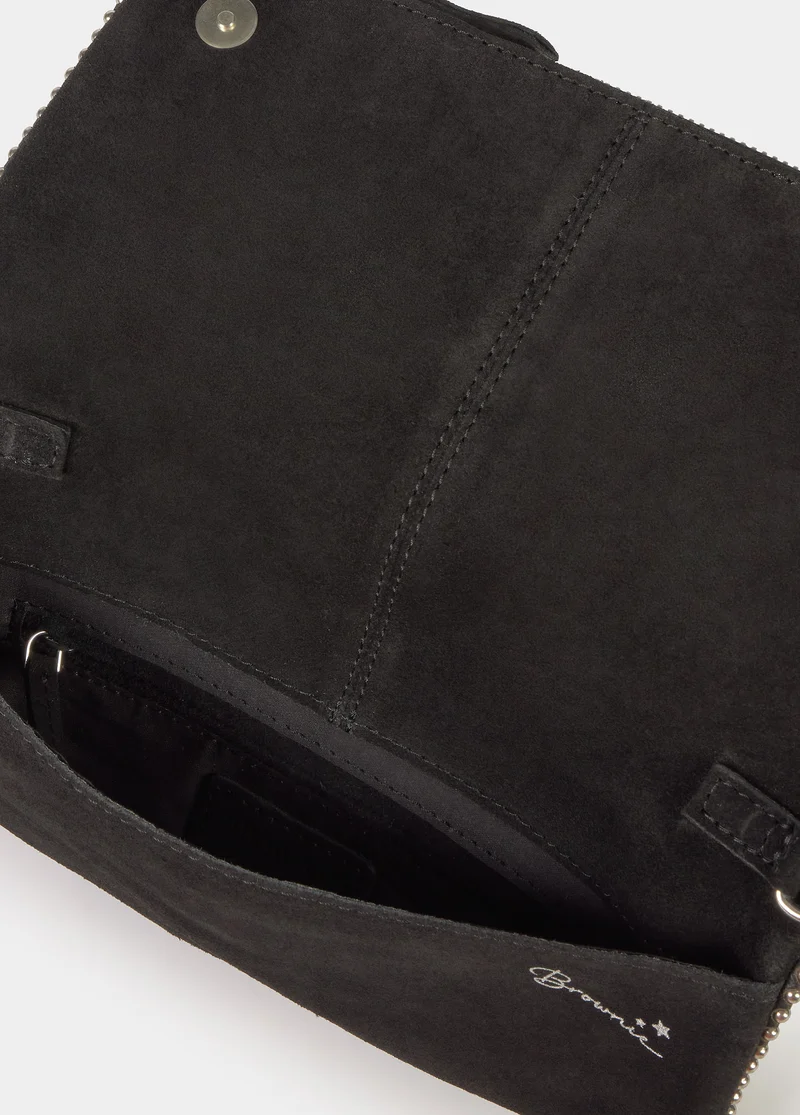 Suede flap bag with beads