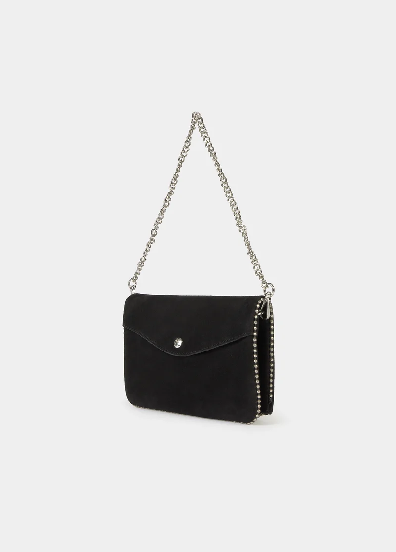 Suede flap bag with beads