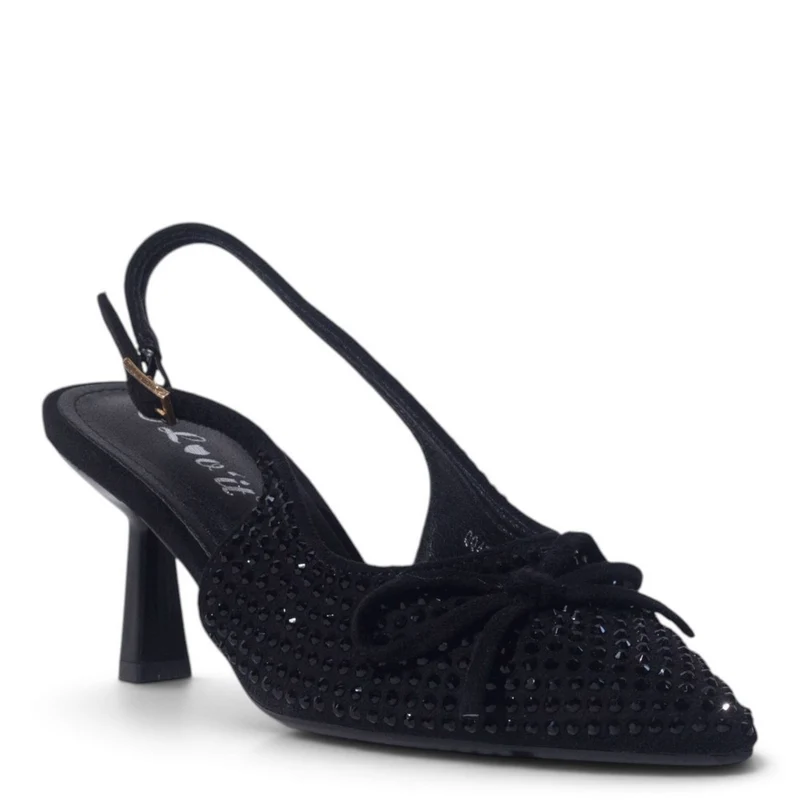European Union Women Black Glitter Heels #5507