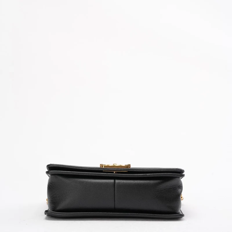 Chanel Boy Medium Schwarze Klapptasche Gestepptes Caviar-Leder 2019