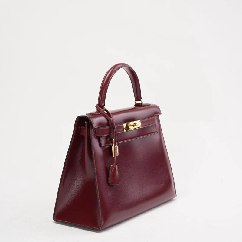 Hermès Kelly 28 cm Sellier Rouge H 55 Bordeaux Seltene Vintage-Tasche