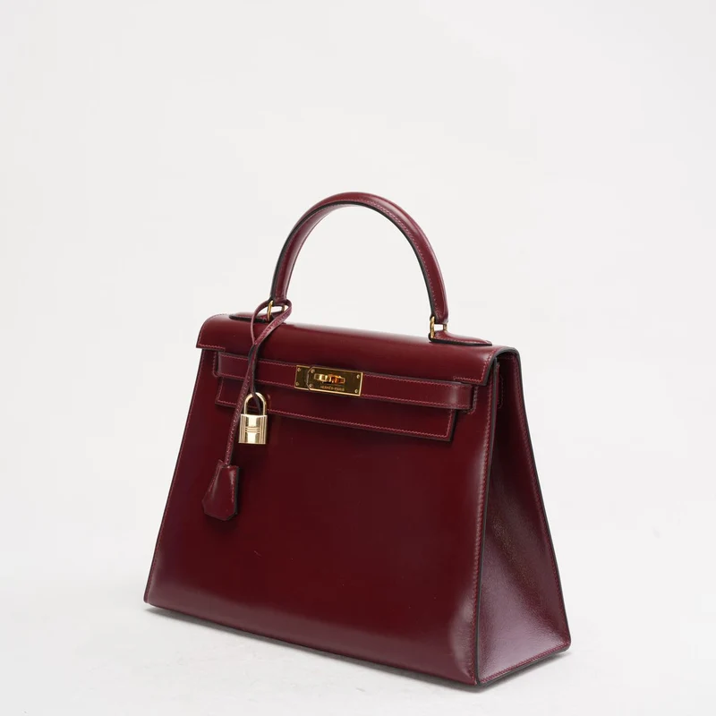 Hermès Kelly 28 cm Sellier Rouge H 55 Bordeaux Seltene Vintage-Tasche