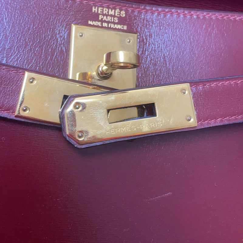 Hermès Kelly 28 cm Sellier Rouge H 55 Bordeaux Seltene Vintage-Tasche