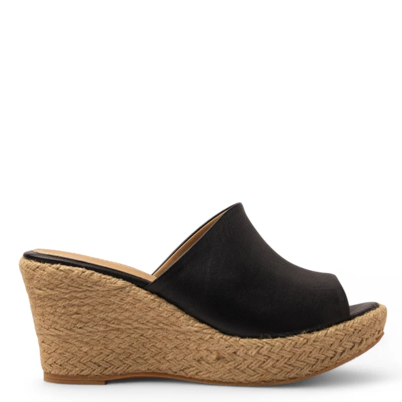 Women Black Leather Wedges #3829