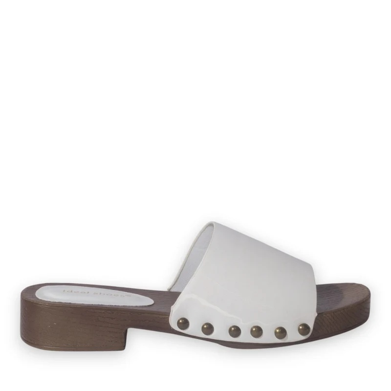 Europeon Union Women White Vernis Leather Slipper #5256