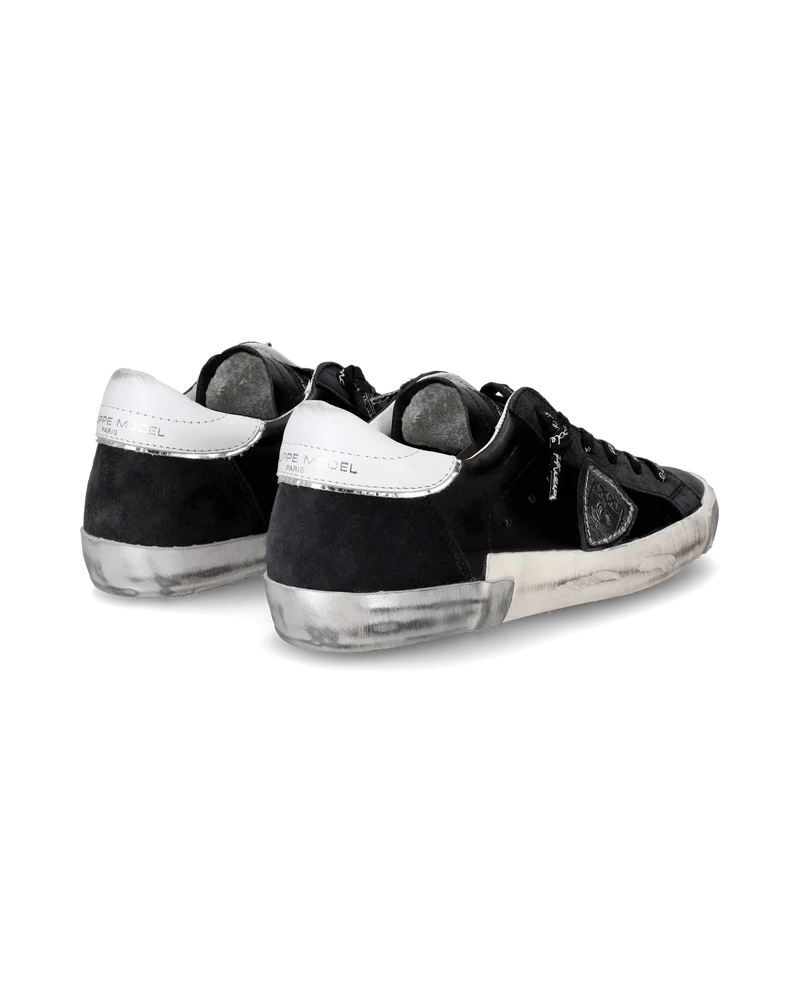 Women's Prsx Low-Top Sneakers in Leather, Black Silver
