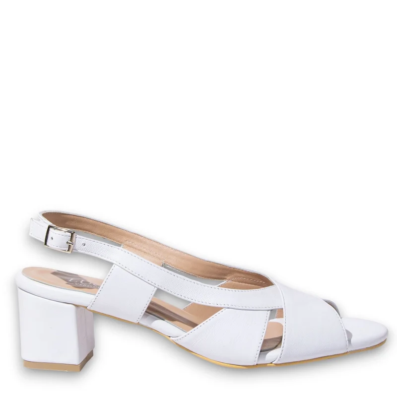 Women White Leather Sandal #3800