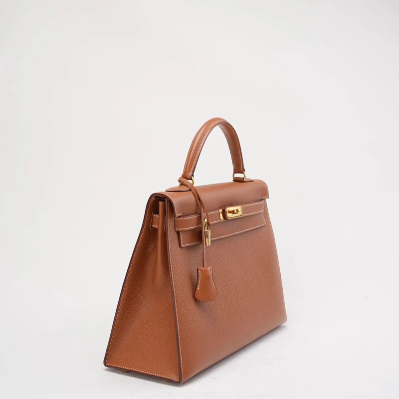 Hermès Vintage Gold Kelly Sellier 32 Epsom Y Circle 1995