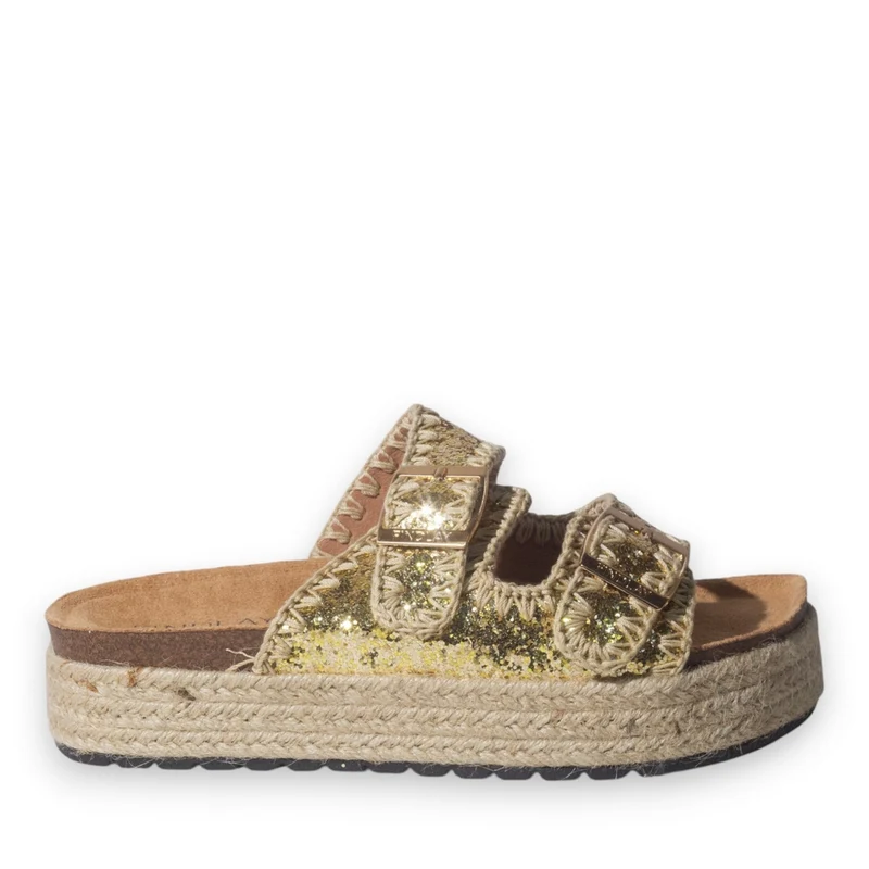 Europeon Union Women Gold Glitter Slipper #5052