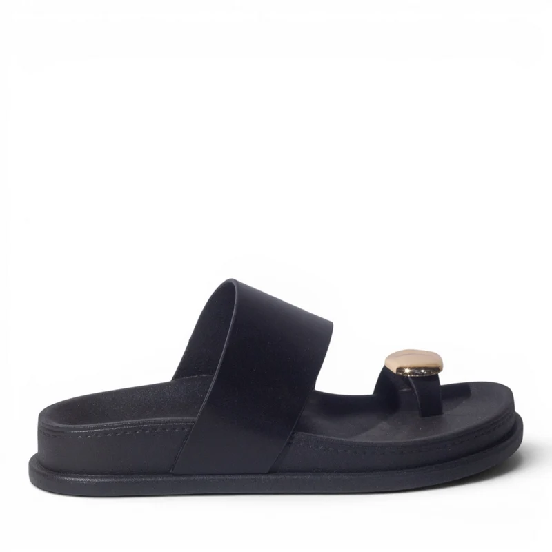 Europeon Union Women Black Leather Slipper #5030