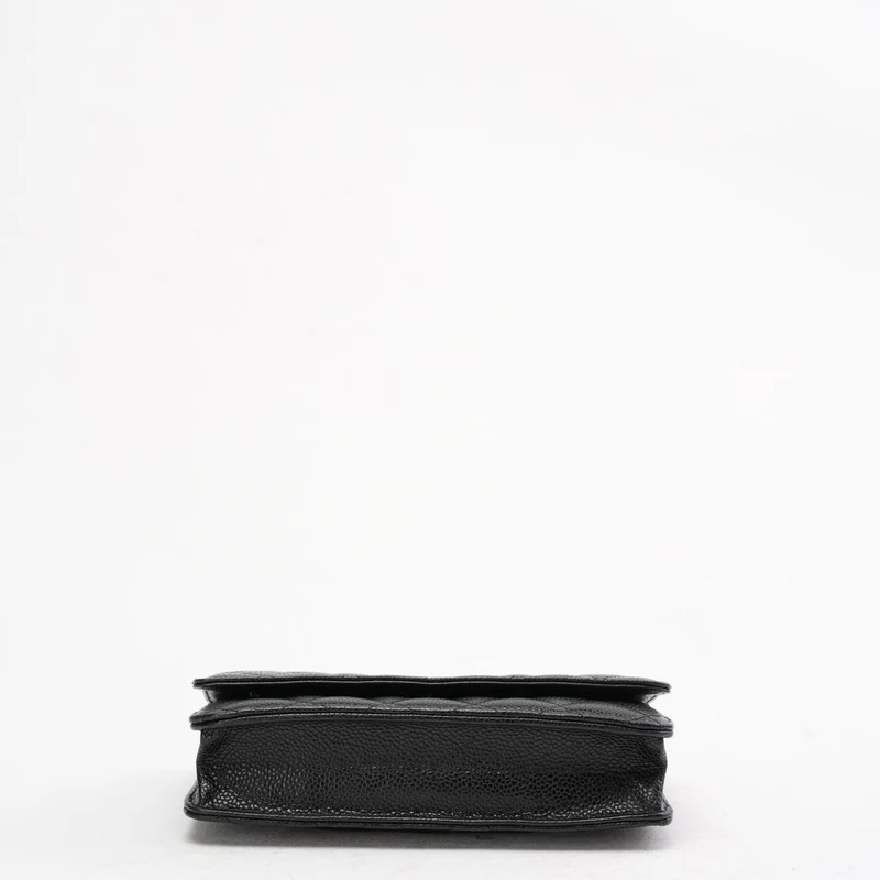 Chanel Schwarze klassische Brieftasche mit Kette (WOC) Caviar 2015