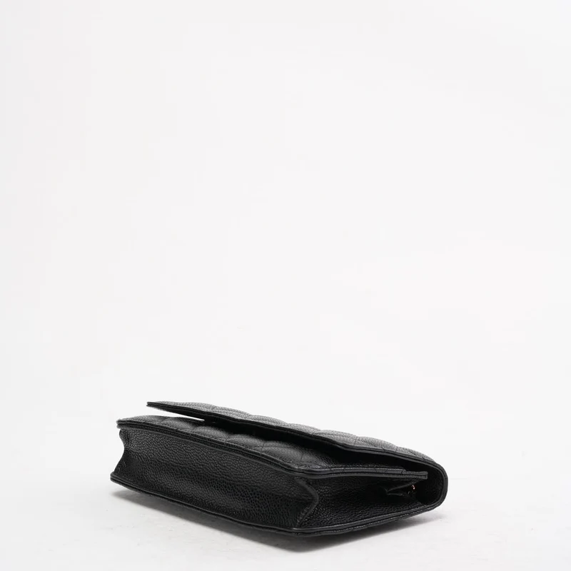 Chanel Schwarze klassische Brieftasche mit Kette (WOC) Caviar 2015