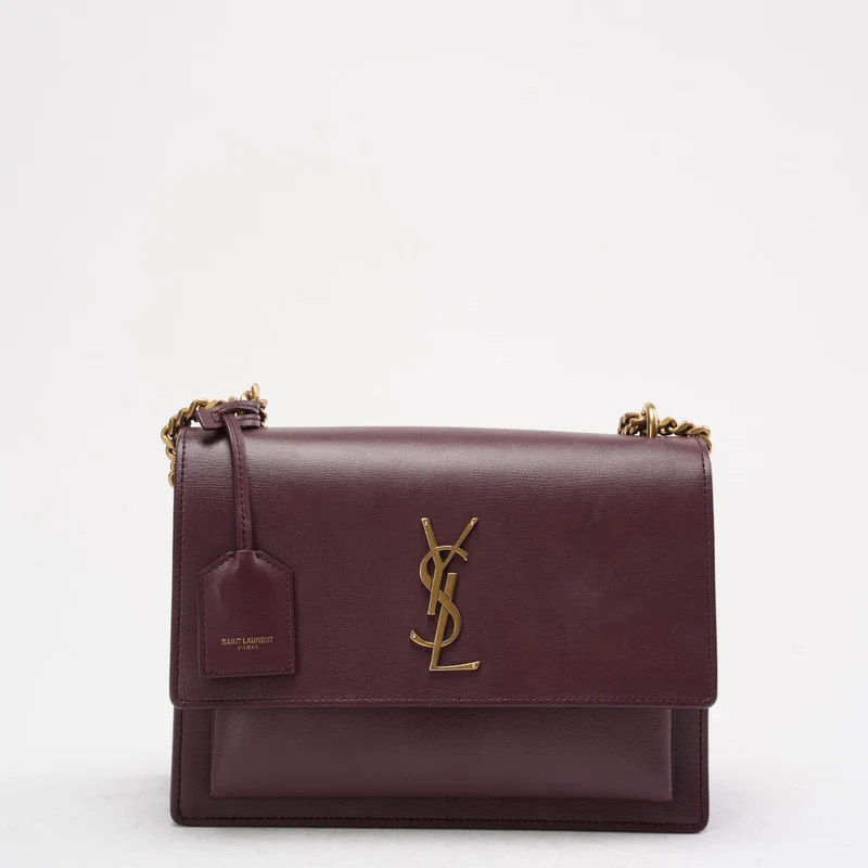 Saint Laurent Medium Burgundy Sunset Box Leder