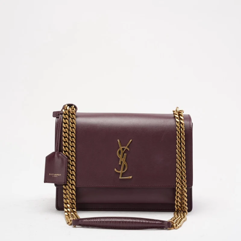 Saint Laurent Medium Burgundy Sunset Box Leder