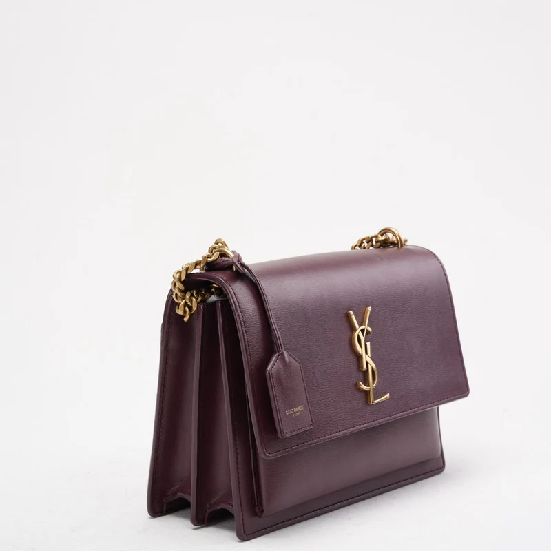 Saint Laurent Medium Burgundy Sunset Box Leder