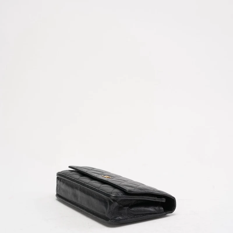 Chanel Schwarze klassische Brieftasche mit Kette (WOC) Caviar 2014