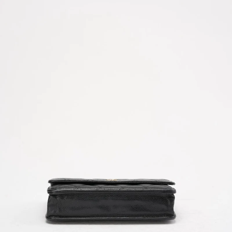 Chanel Schwarze klassische Brieftasche mit Kette (WOC) Caviar 2014