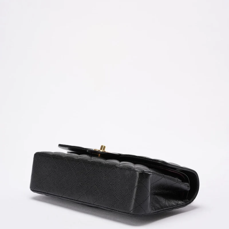 Chanel Schwarze klassische Doppel-Flap-Tasche Caviar