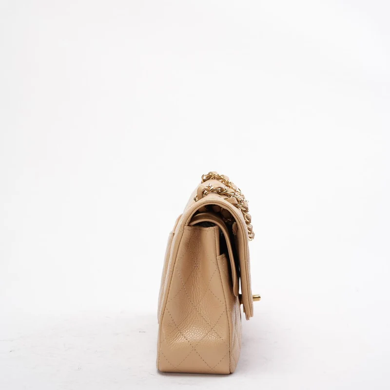 Chanel Beige Medium Double Flap Caviar 2014