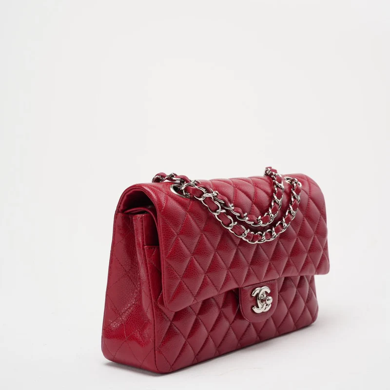 Chanel Burgunderrote klassische Flap Bag Caviar 2012