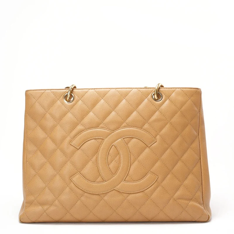 Chanel Vintage Beige Grand Shopping Tote GST Caviar 2003-2004
