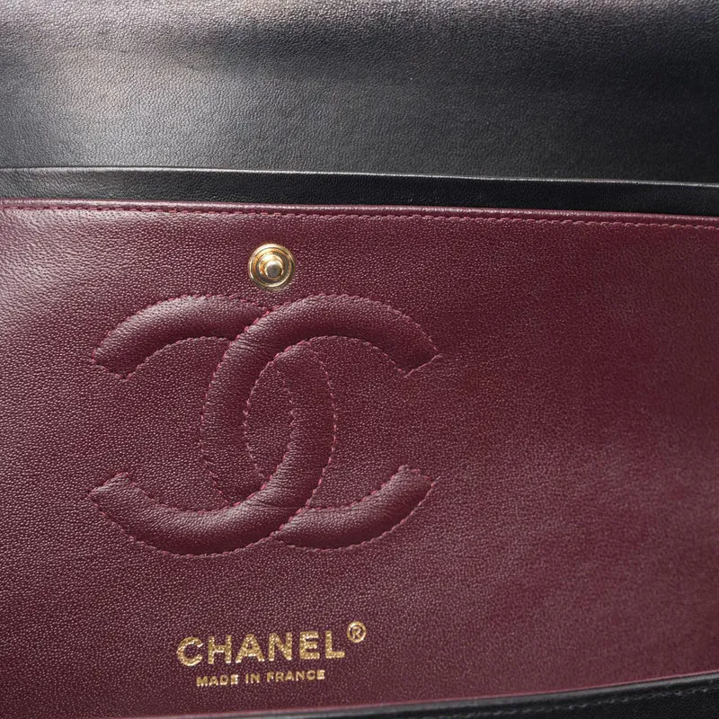 Chanel Schwarzes mittelgroßes Lammleder mit Doppelklappe 2014-2015