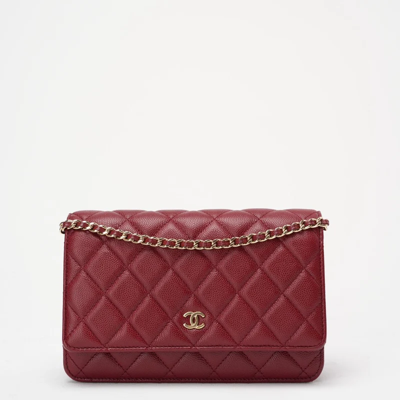 Chanel Burgunderrote Geldbörse mit Kette WOC Caviar 2019