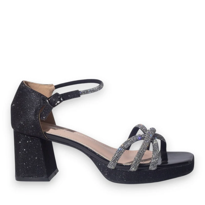 Europeon Union Women Black Glitter Heels #5103