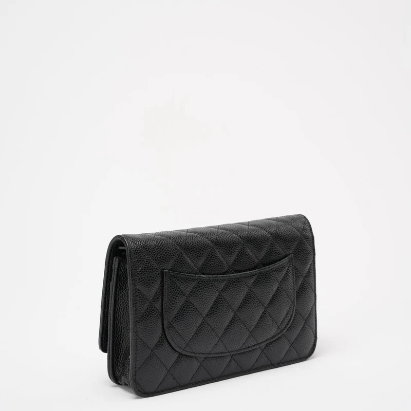 Chanel Schwarzes klassisches Portemonnaie mit Kette (WOC) Caviar 2013-2014