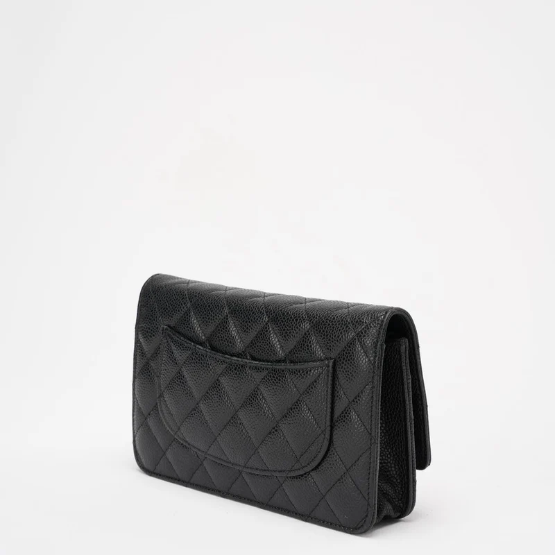 Chanel Schwarzes klassisches Portemonnaie mit Kette (WOC) Caviar 2013-2014