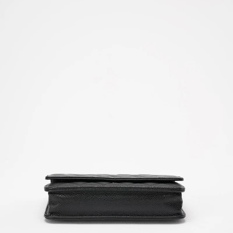 Chanel Schwarzes klassisches Portemonnaie mit Kette (WOC) Caviar 2013-2014