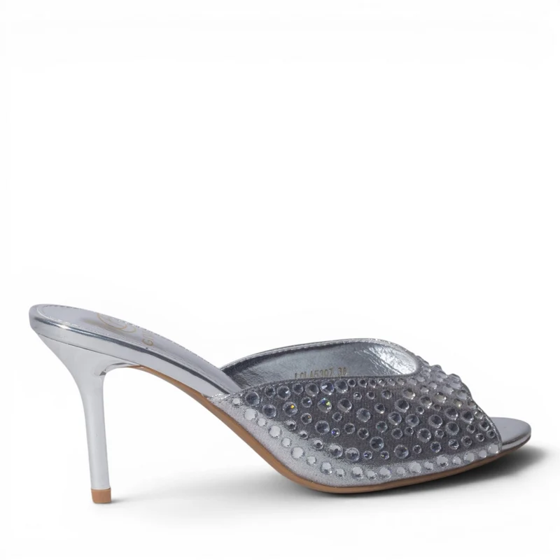 Europeon Union Women Silver Glitter Heels #4993