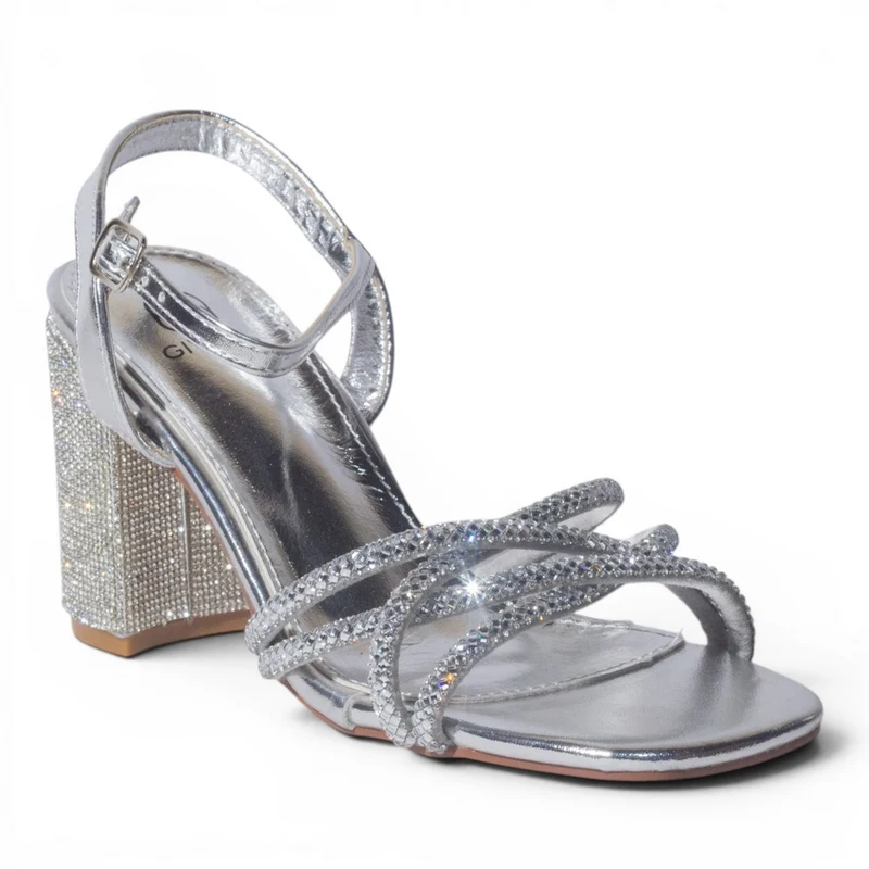 Europeon Union Women Silver Glitter Heels #4977