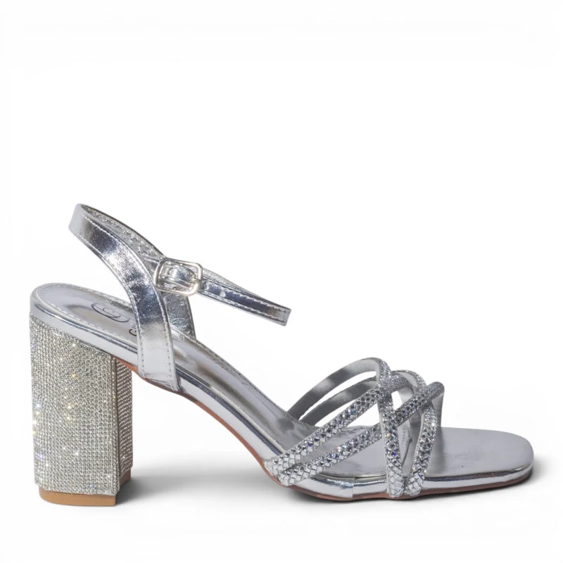 Europeon Union Women Silver Glitter Heels #4977