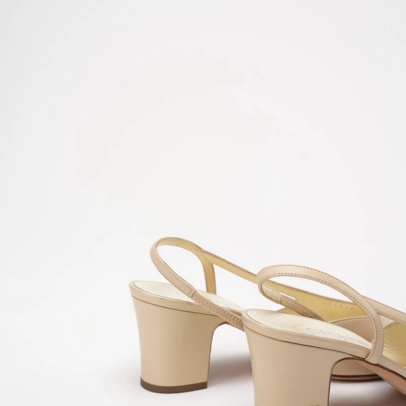 Chanel Schwarz/Beige Ripsband Cap Toe CC Slingback 38