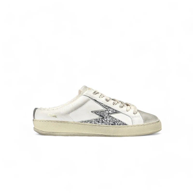 Iconic Mule Silver Glitter White Mule white silver