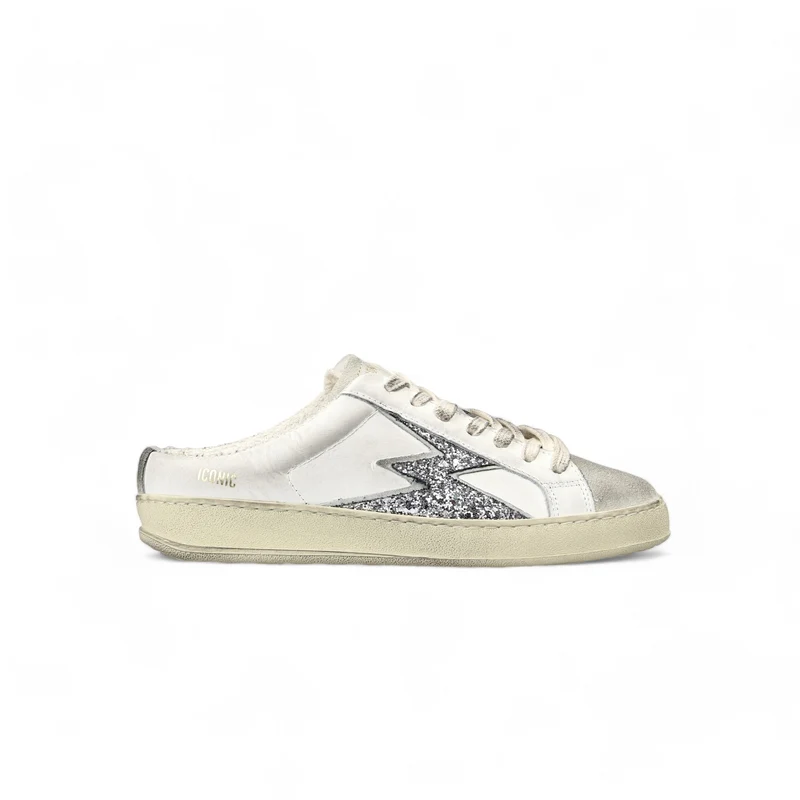 Iconic Mule Silver Glitter White Mule white silver
