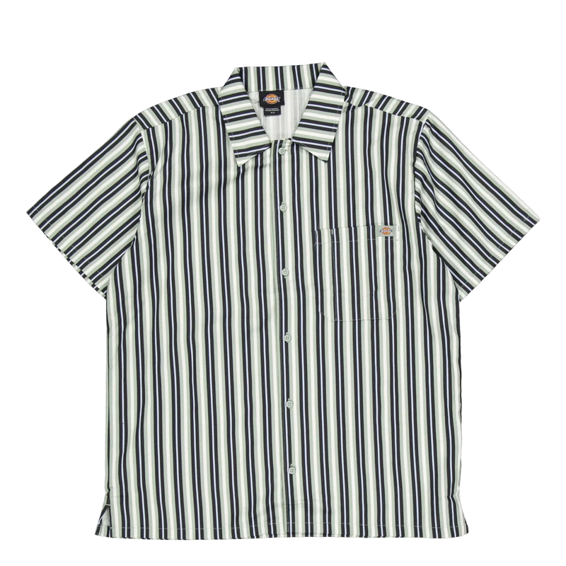 Multi Stripe Work Shirt Ss Ice Iceberg Green