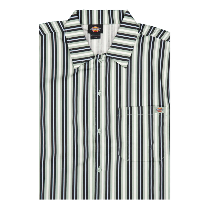 Multi Stripe Work Shirt Ss Ice Iceberg Green