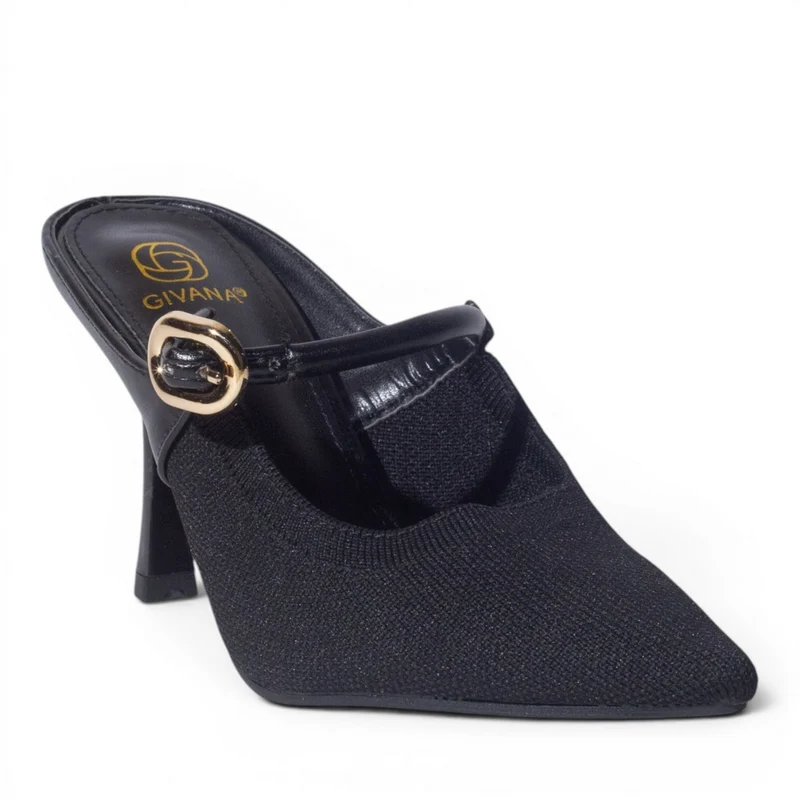 Europeon Union Women Black Cloth Heels #4966