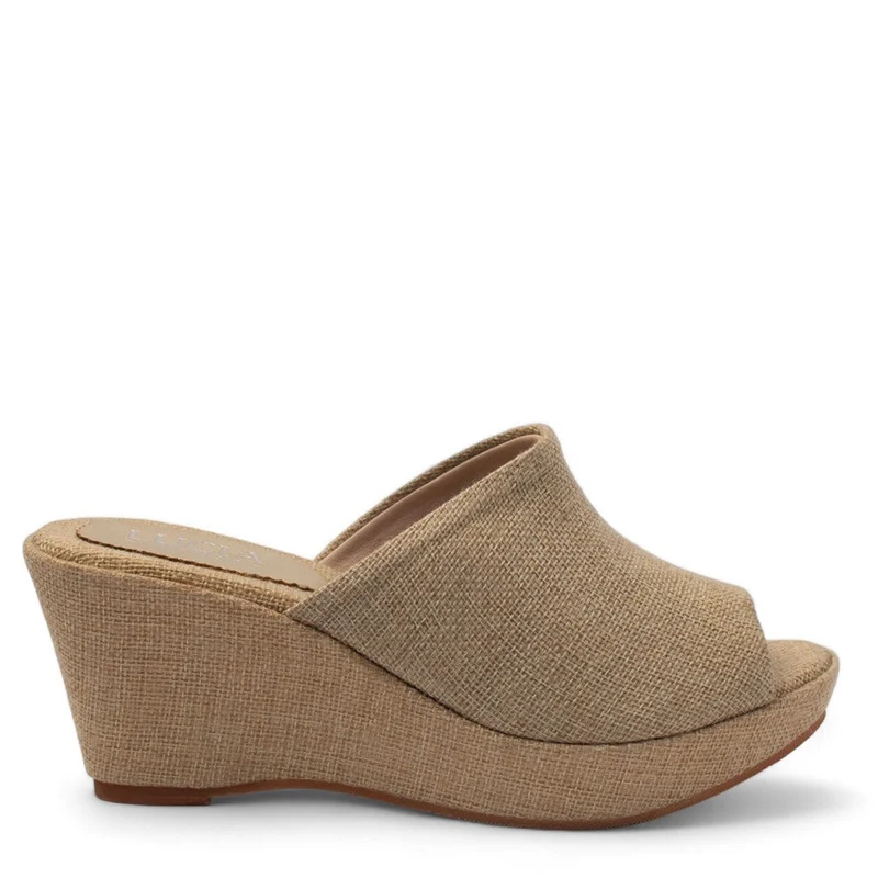 Women Beige LINEN Wedges #2706