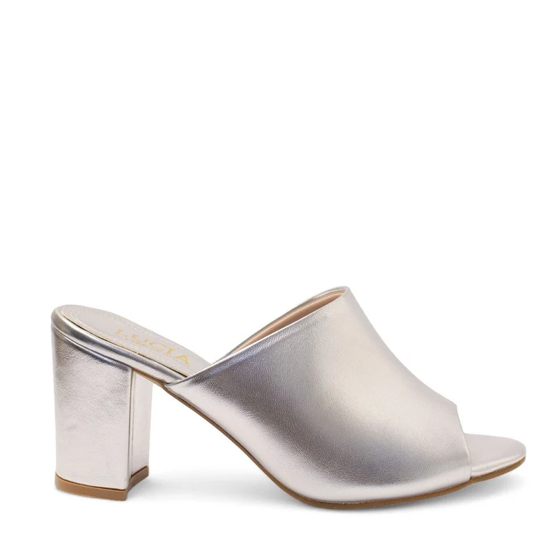 Women Silver Leather Heels #2781
