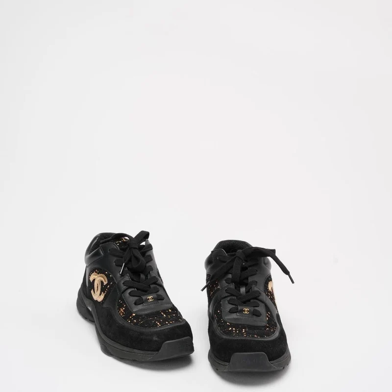 Chanel – Schwarze Schnür-Sneaker aus Leder und Wildleder, 39 ½