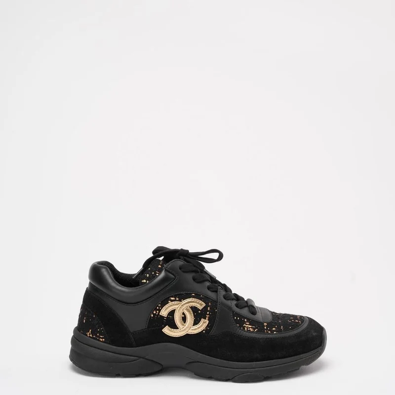 Chanel – Schwarze Schnür-Sneaker aus Leder und Wildleder, 39 ½