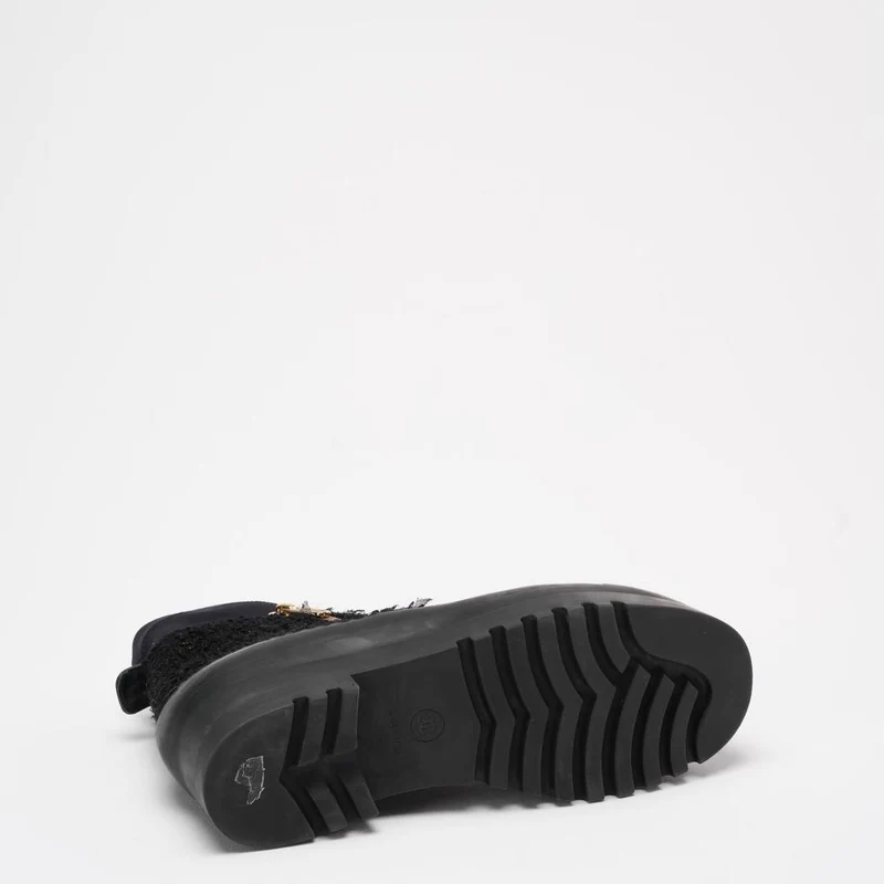 Chanel Schwarze Tweed-Gummi-CC-Kurzstiefel, Größe 40